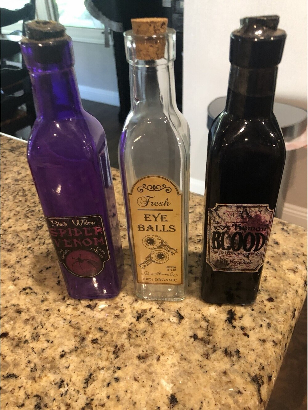 Halloween Decor Glass Bottles Potions Set Of 3